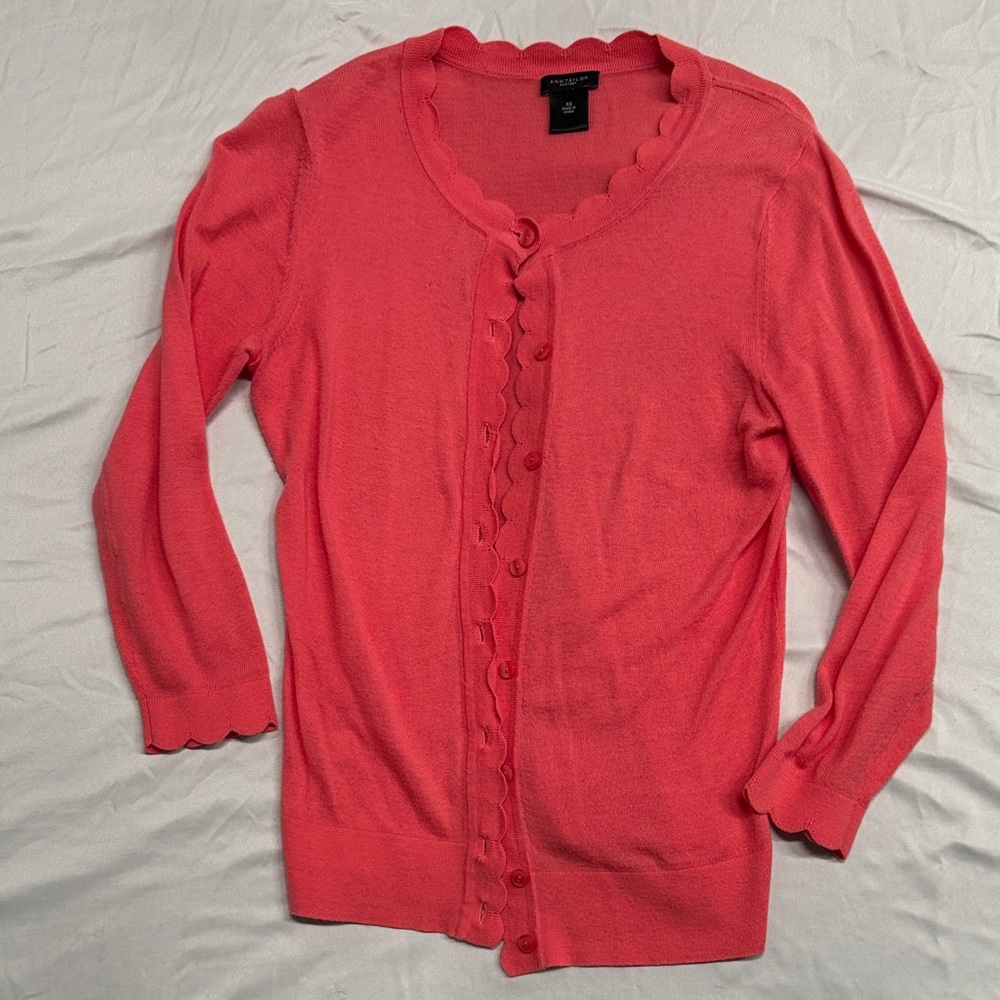 Ann Taylor Factory Pink/Coral Scalloped Cardigan